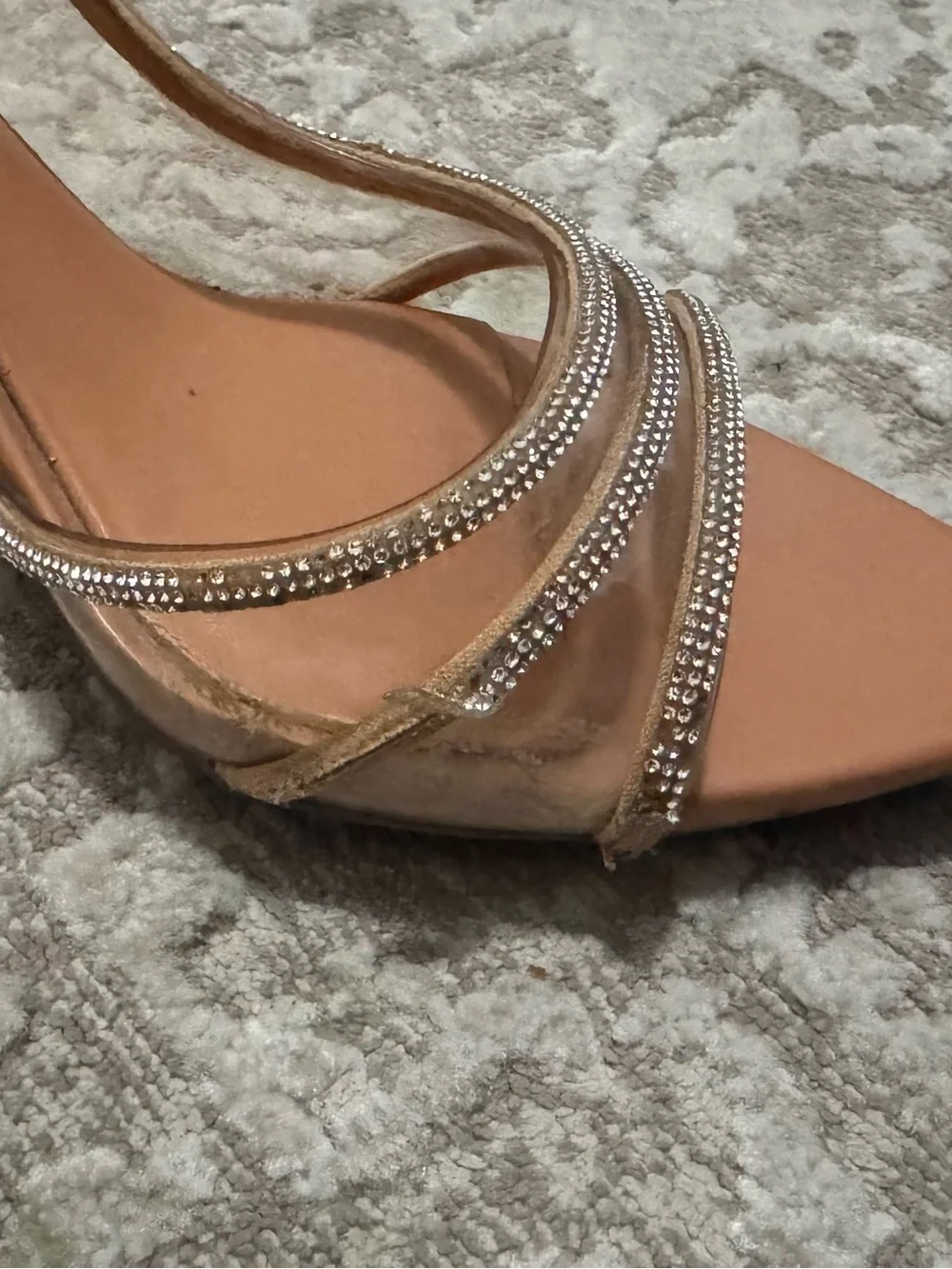 ZARA Rose Gold Pointed Slingback Heels with Crystal Straps